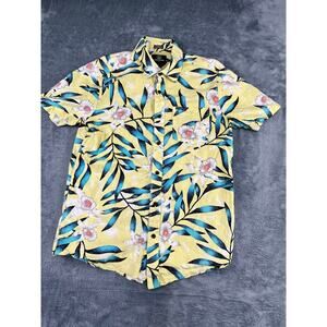 Men’s Volcom S Yellow Tropical Floral Short Sleeve Shirt – Excellent Condition